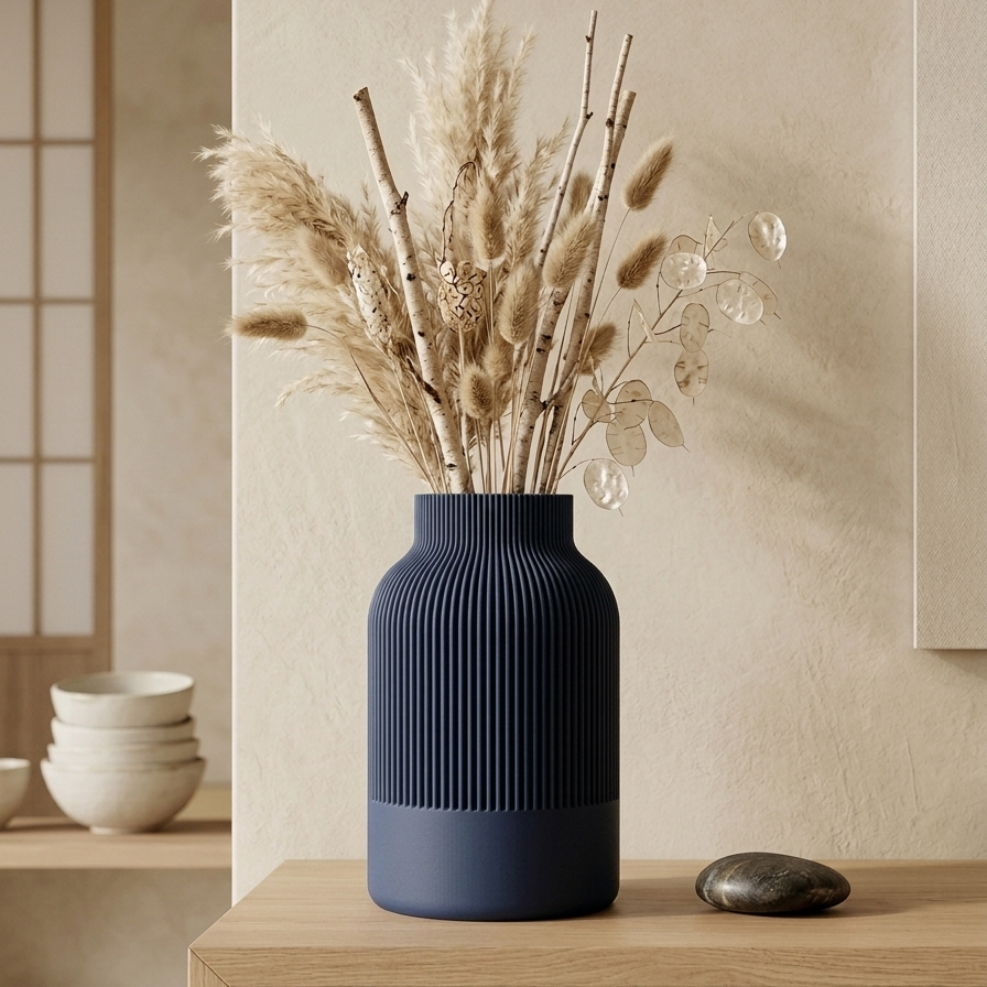 KORI - Prążkowany Minimalizm Japandi - Granatowy / 15 cm - Wazon
