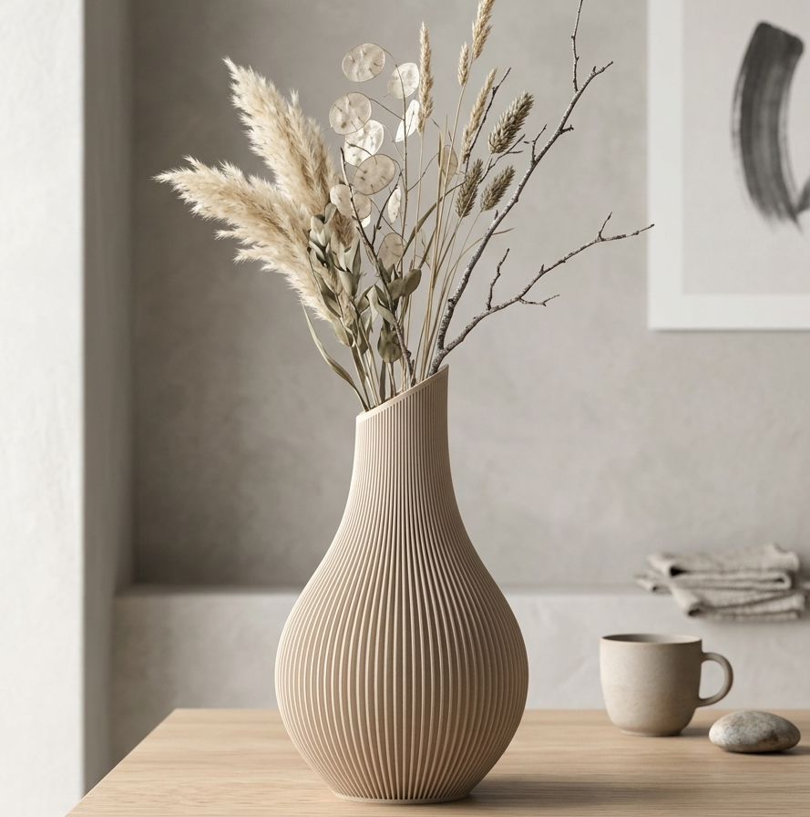 LUNA - Organiczny Kształt Japandi - Beżowy / 15 cm - Wazon