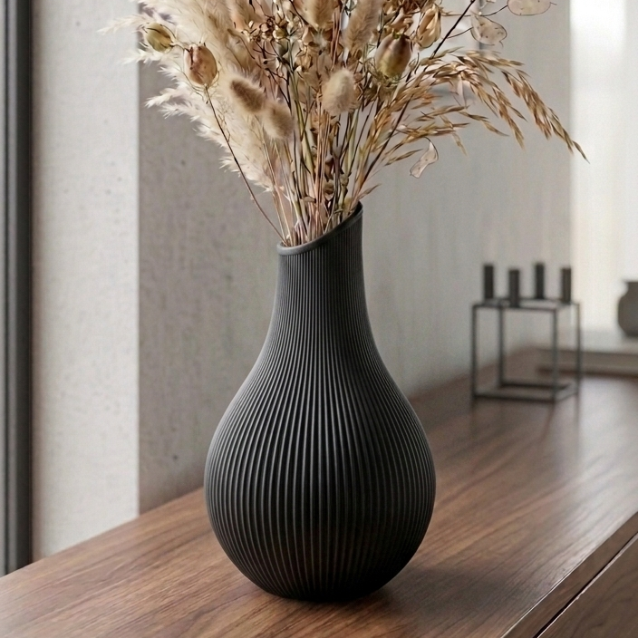 LUNA - Organiczny Kształt Japandi - Czarny / 15 cm - Wazon